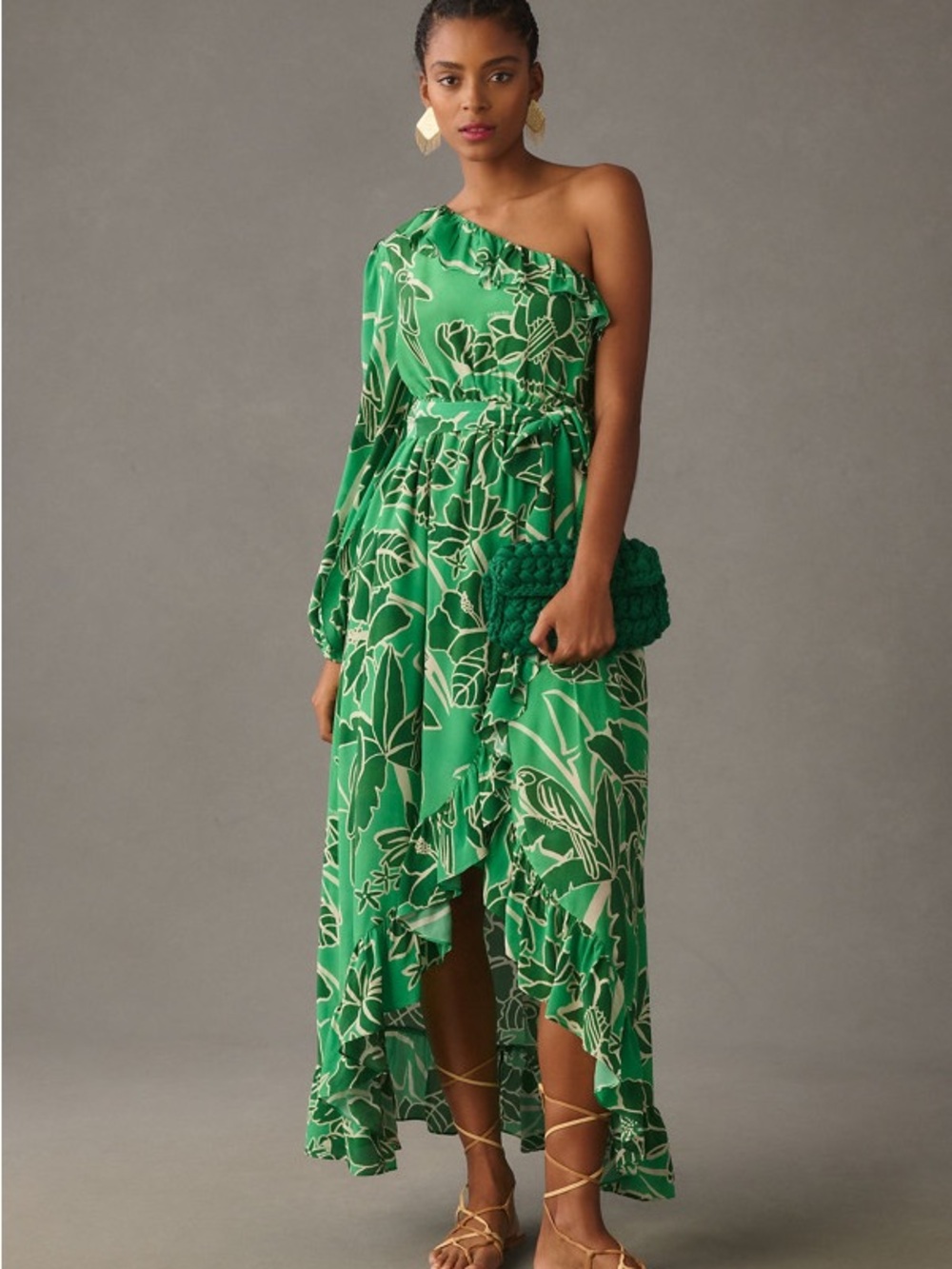 Farm Rio x Anthropologie Printed One-Shoulder Ruffle Dress